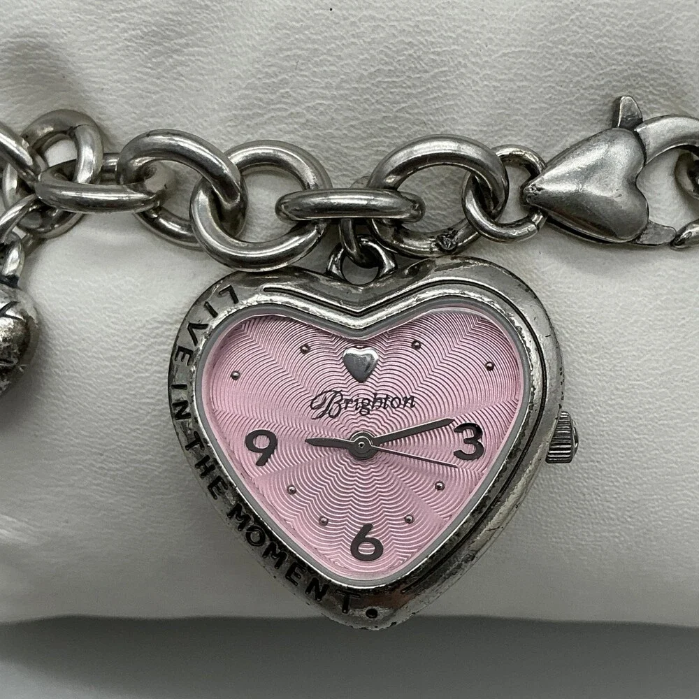 Brighton Womens Watch 27mm Pink Heart Dial Charm Bracelet New Battery 8